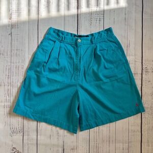 Vintage Lauren Ralph Lauren Shorts Women 14 teal High Rise Preppy Mom Chino 90s